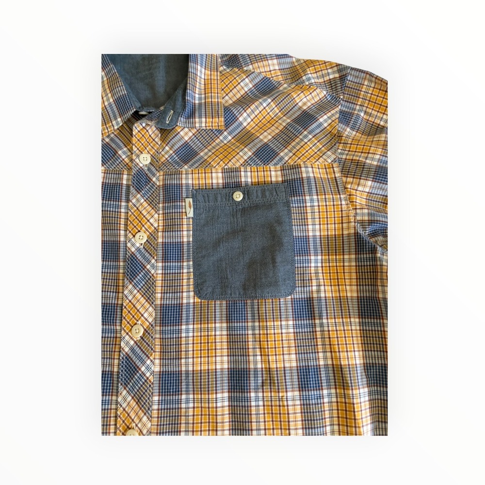 Bob Timberlake Mens 2XL Plaid Shirt 100% Cotton Blue Mustard Long Sleeve Button - Picture 4 of 12